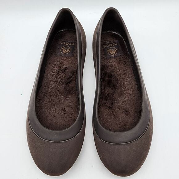 Crocs Mammoth Flats Womens Size 8 Brown Ballet Fur Lined Slip On Casual Neutral - Picture 5 of 10